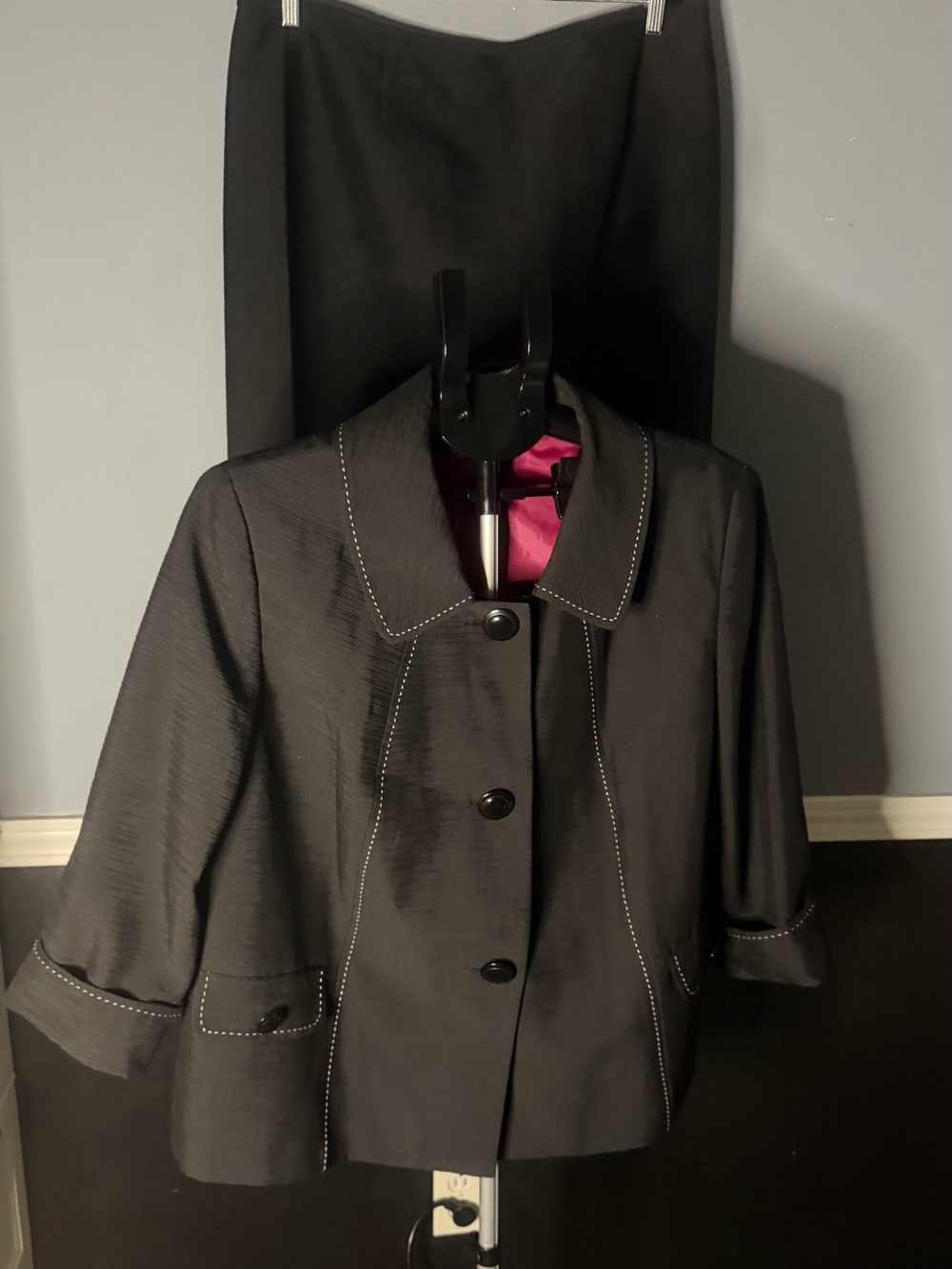 Isabella Women Black Stretch Skirt Suit Lined 2 Pc Sz 18W Blazer Church Work